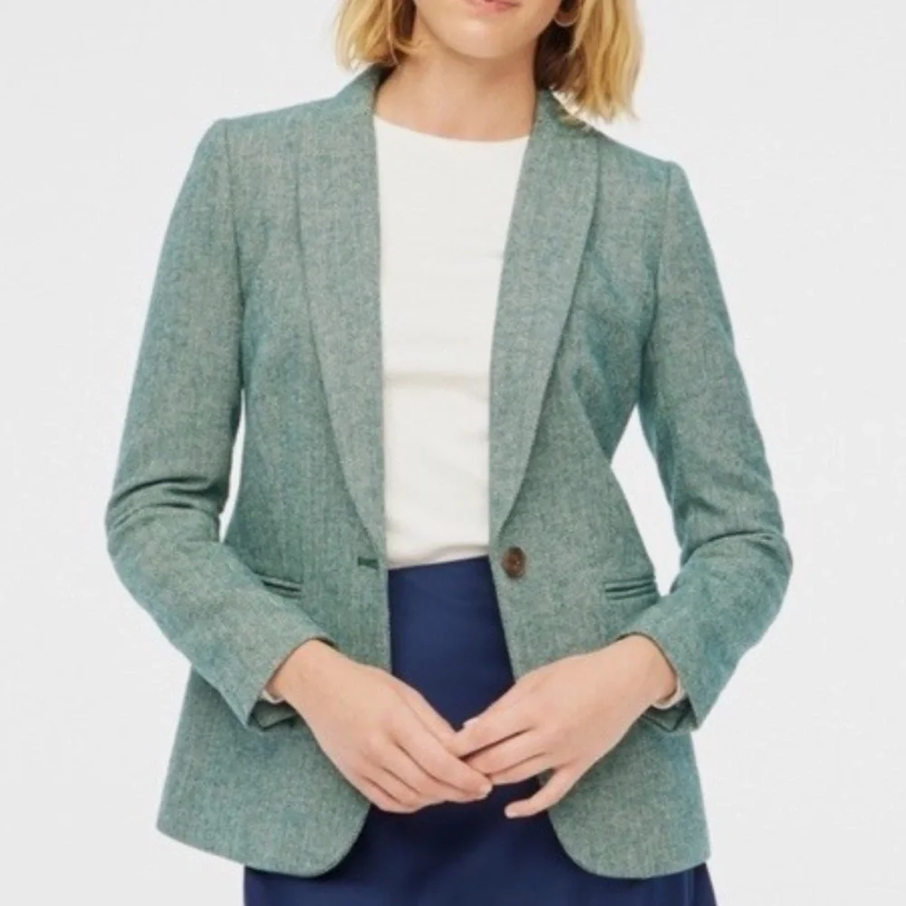 J. Crew FA24 Hollander Blazer Wool Blend in Green Herringbone Office Preppy Work